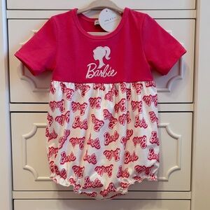 NWT Abby & Evie Barbie Bubble Romper Hot Pink Embroidered Outfit Size 12 Months